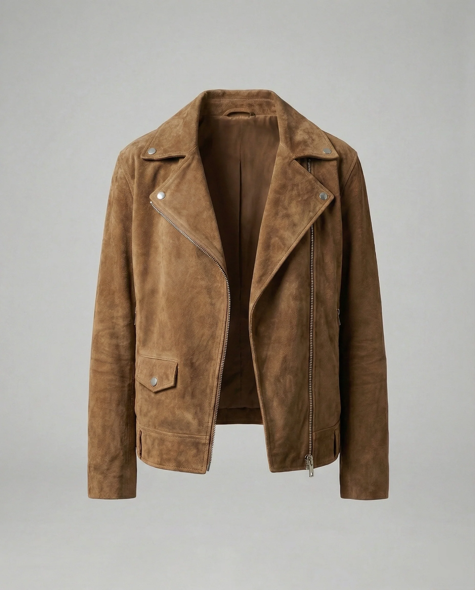 Weit geschnittene Wildlederoptik Jacke mit großem Revers und Reißverschluss-Druckknopf-Kombination Heidi-Mode - Image 6
