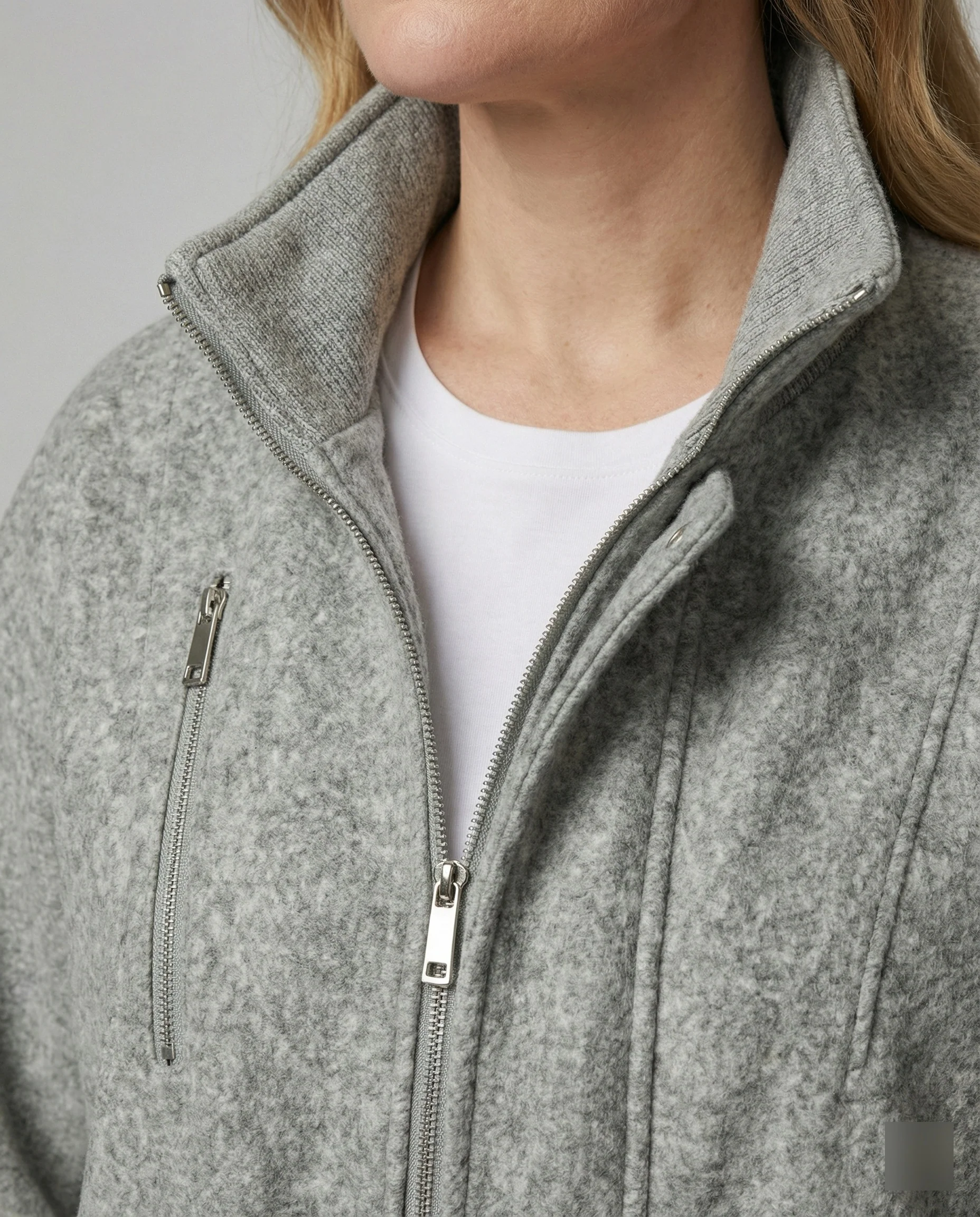 Weit geschnittene Wollmix-Übergangsjacke mit Stehkragen und vertikalen Reißverschlusstaschen Heidi-Mode - Image 5