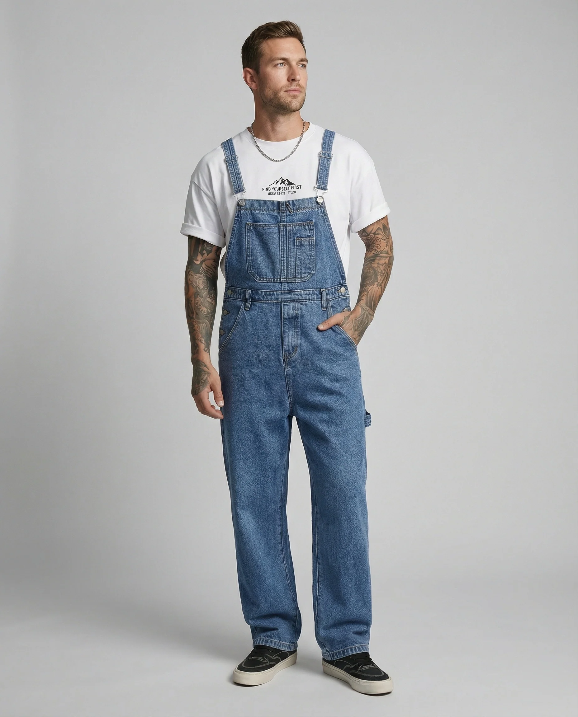 Freizeitkleidung Herren Jeans Latzhose Weit - Image 4