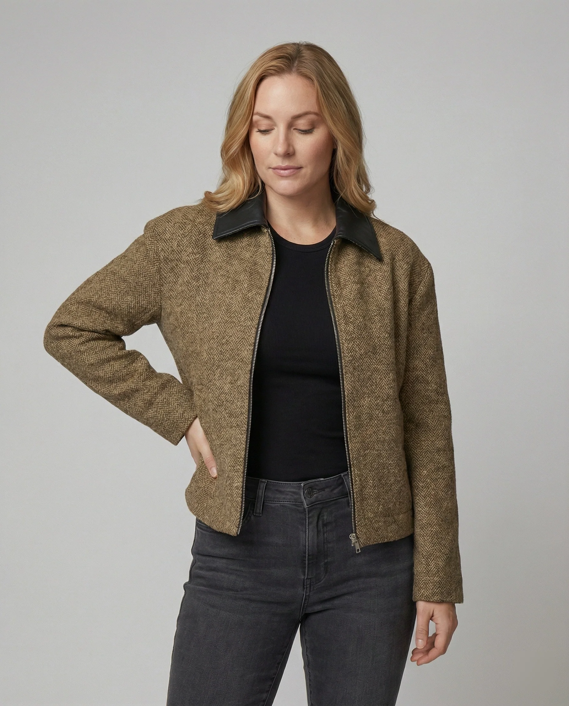 Wollmix-Blouson mit Lederkragen und verdecktem Reißverschluss Heidi-Mode - Image 2