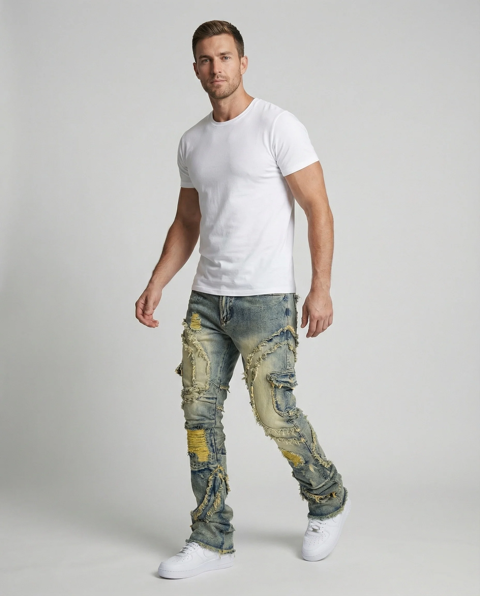 Herren Destroyed Jeans mit Cargotaschen - Image 4