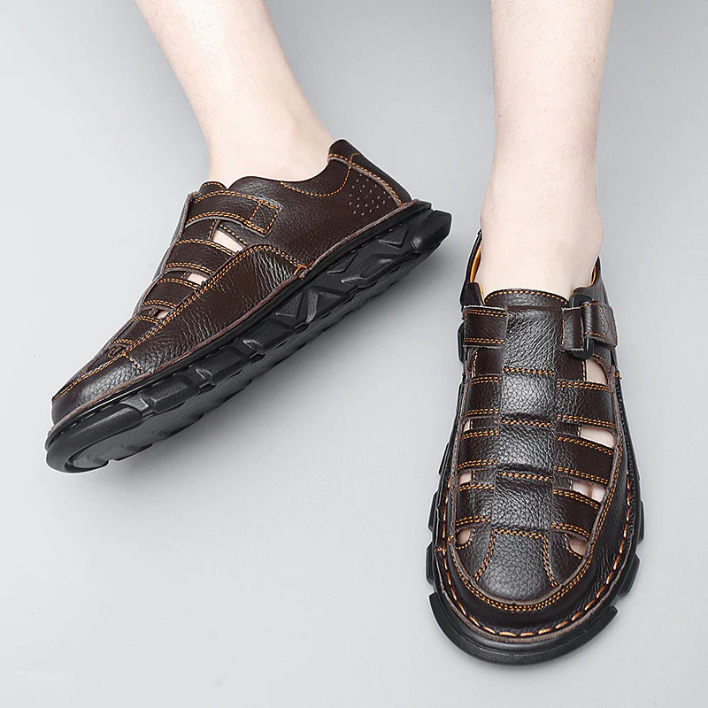 Herren offene Leder-Sandalen mit praktischem Klettverschluss und rutschfester Sohle Heidi Mode - Image 2