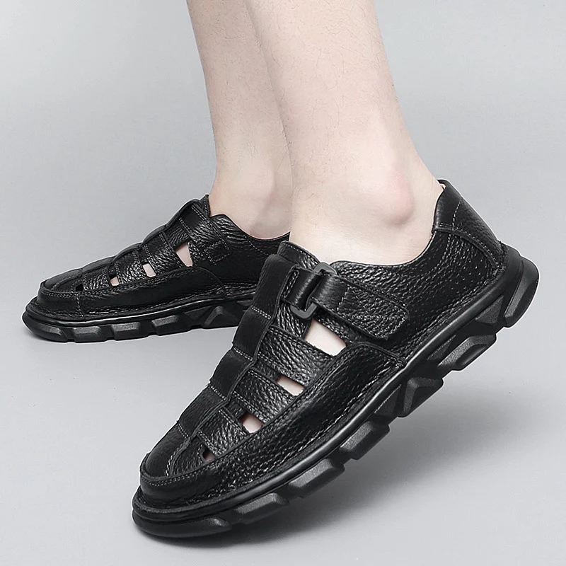 Herren offene Leder-Sandalen mit praktischem Klettverschluss und rutschfester Sohle Heidi Mode - Image 3