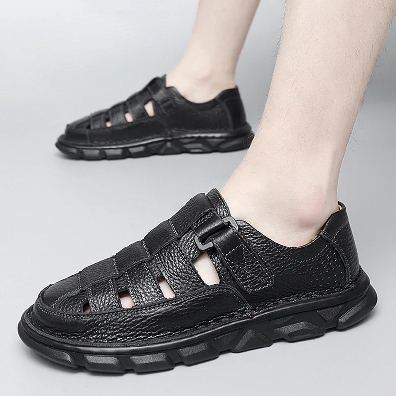 Herren offene Leder-Sandalen mit praktischem Klettverschluss und rutschfester Sohle Heidi Mode - Image 4