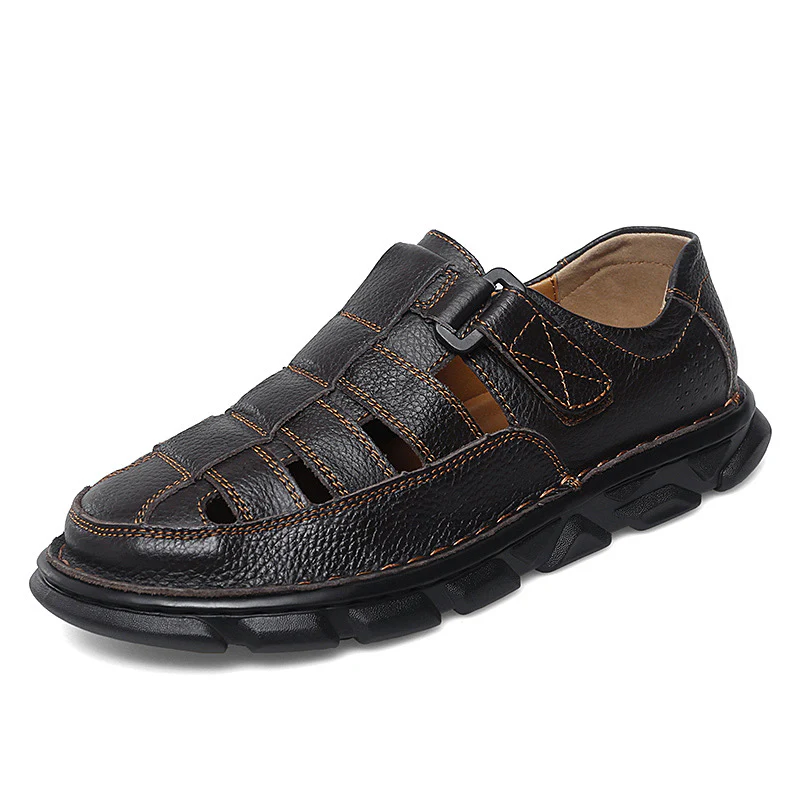 Herren offene Leder-Sandalen mit praktischem Klettverschluss und rutschfester Sohle Heidi Mode - Image 5