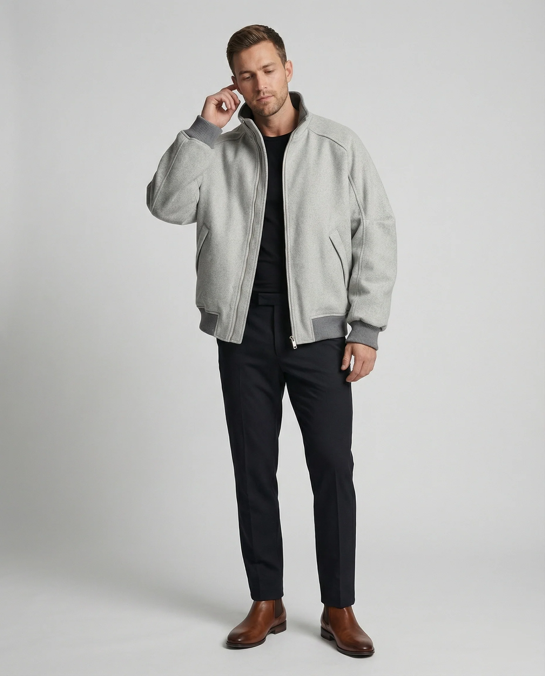 Herren Oversize-Wollmix-Blouson mit hohem Stehkragen verdecktem Zweiwege-Reißverschluss und gerippten Ärmelbündchen Heidi-Mode - Image 3