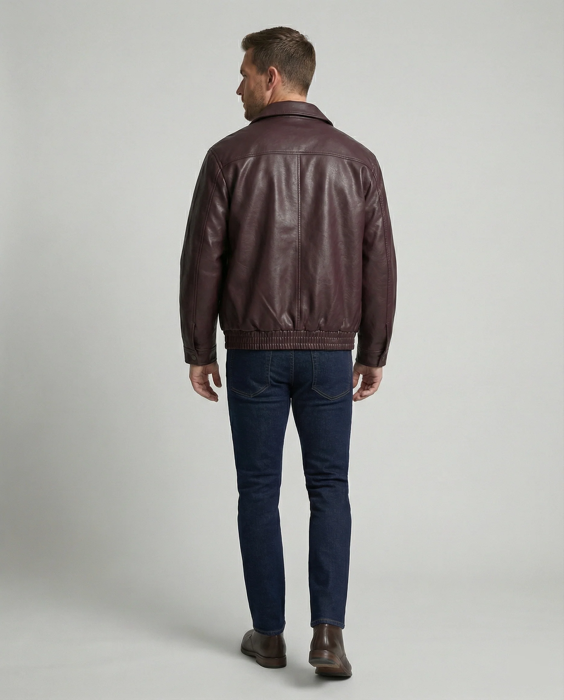 Herren oversized Lederimitat-Zipjacke mit Hemdkragen kastiger Silhouette und Einschubtaschen Heidi-Mode - Image 4