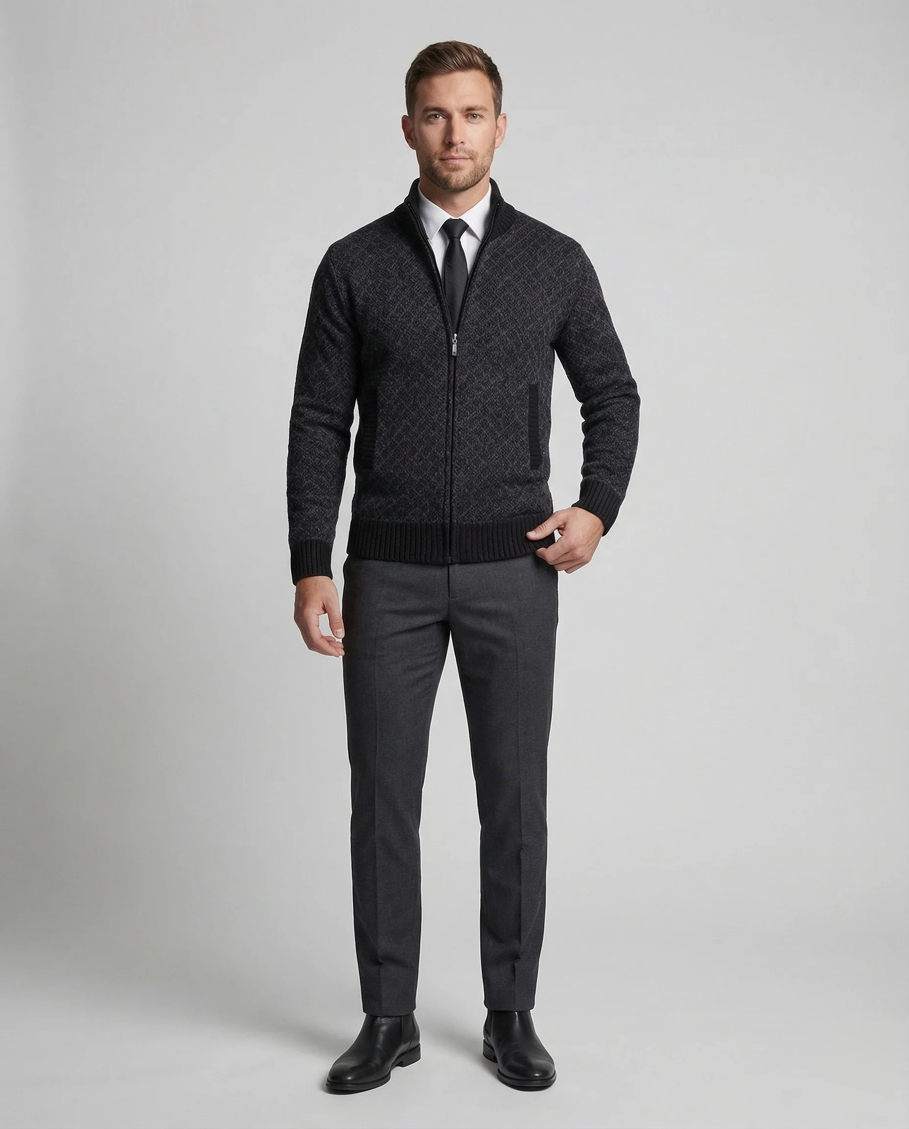 Herren Strickjacke mit Zipper & Rautenmuster, Sportlicher Schnitt | Heidi-Mode - Image 2