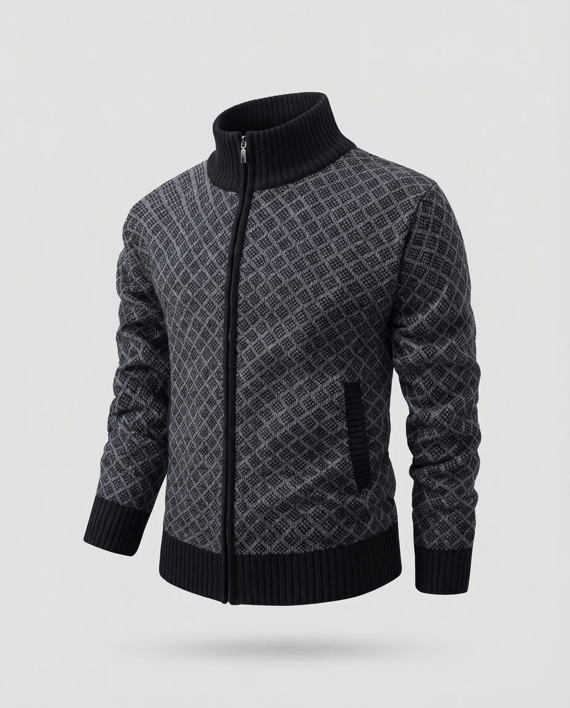 Herren Strickjacke mit Zipper & Rautenmuster, Sportlicher Schnitt | Heidi-Mode - Image 6