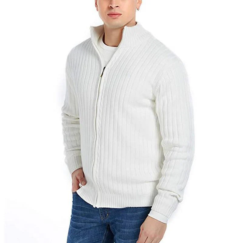Herren Strickjacke mit hochgeschlossenem Kragen und Reißverschluss Heidi-Mode