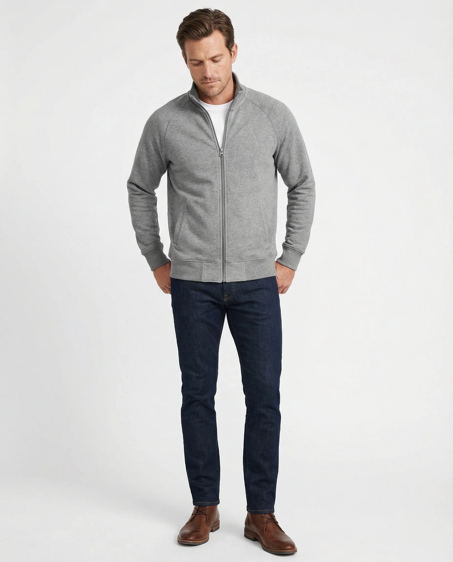 Herren strukturierte Stehkragen-Sweatjacke mit Raglanärmeln und durchgehendem Reißverschluss Heidi-Mode - Image 3