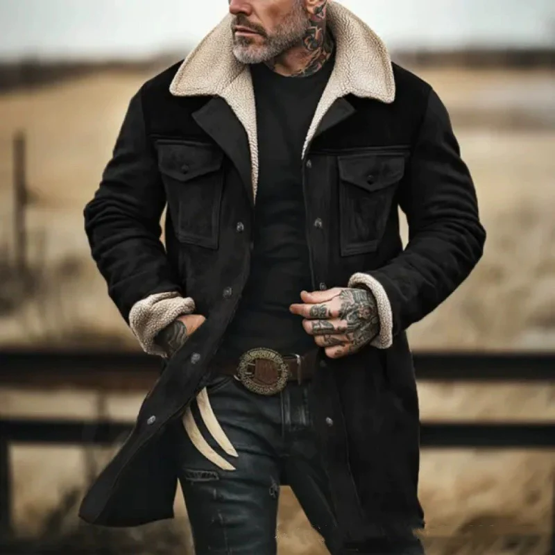 Herren Suede-Langjacke mit Teddy-Futter und praktischen Taschen Heidi-Mode - Image 2