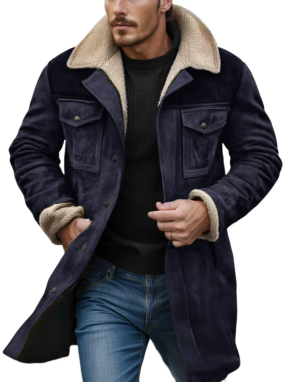 Herren Suede-Langjacke mit Teddy-Futter und praktischen Taschen Heidi-Mode - Image 6