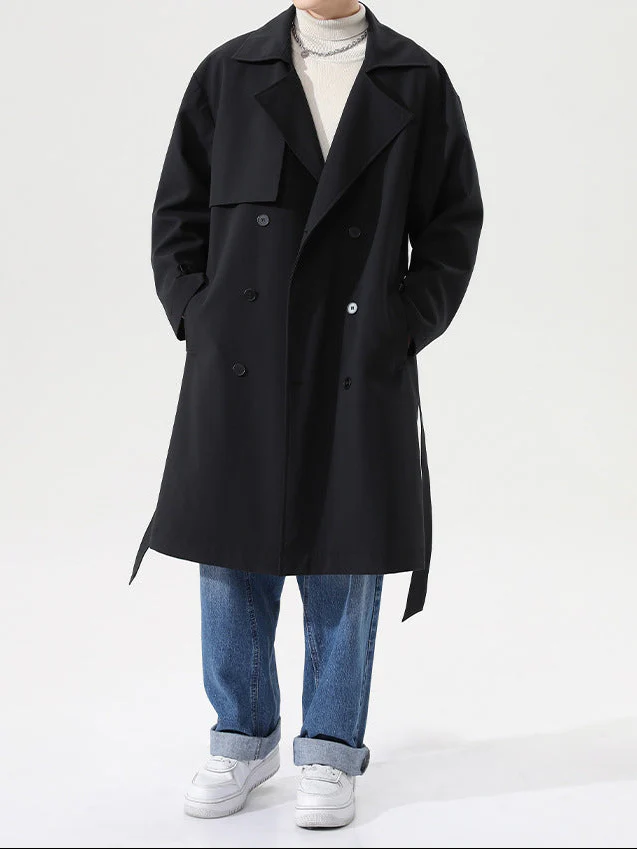Herren Trenchcoat Khaki Herbstmantel Casual Slim Fit Koreanischer Style - Image 4