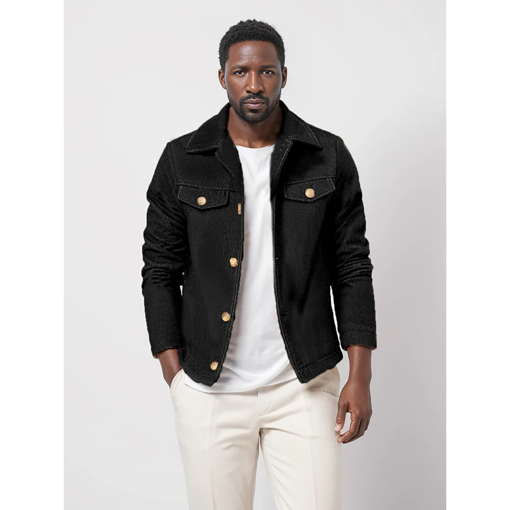 Herren Trendige Baumwolljacke mit goldfarbenen Knöpfen und aufgesetzten Taschen Heidi-Mode - Image 6