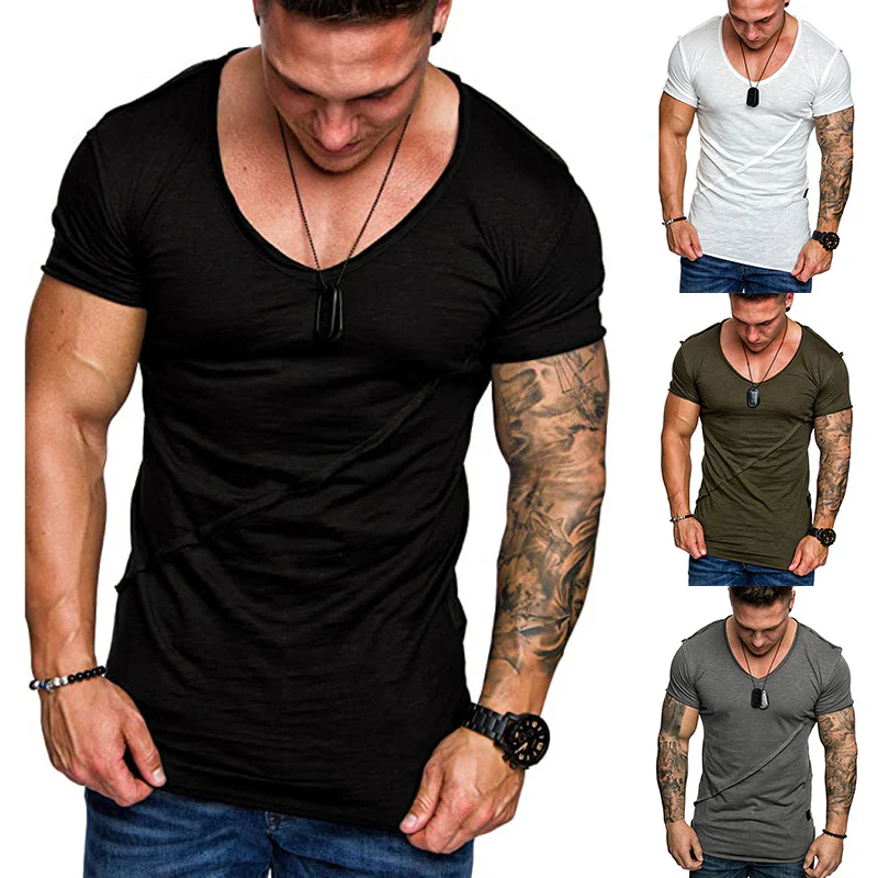 Herren V-Ausschnitt T-Shirt aus hochwertiger Baumwolle mit strukturierter Oberfläche Heidi-Mode - Image 2
