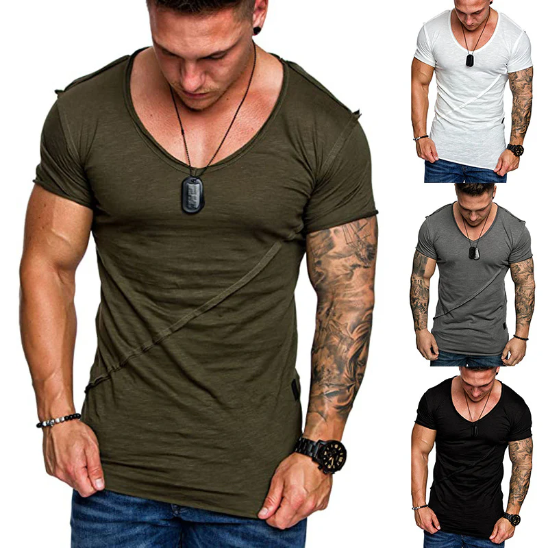 Herren V-Ausschnitt T-Shirt aus hochwertiger Baumwolle mit strukturierter Oberfläche Heidi-Mode - Image 3