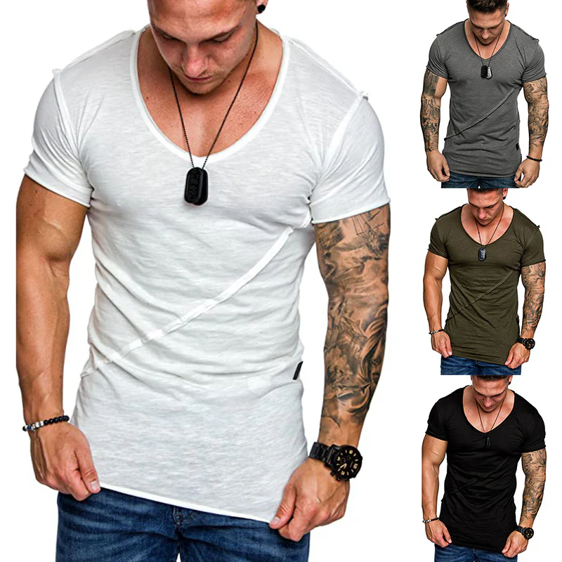 Herren V-Ausschnitt T-Shirt aus hochwertiger Baumwolle mit strukturierter Oberfläche Heidi-Mode - Image 4