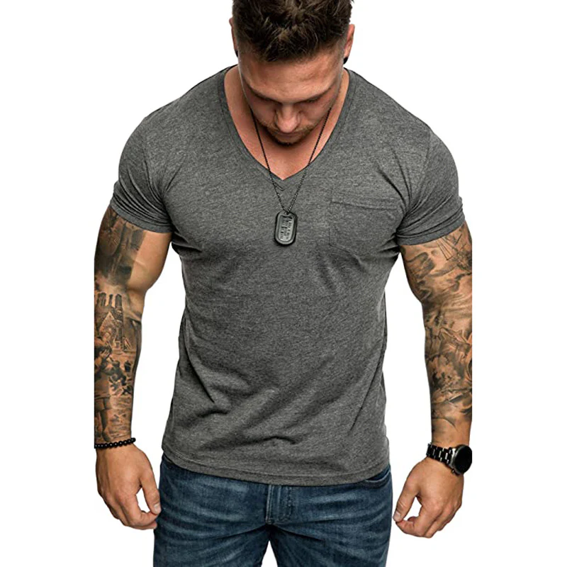 Herren V-Ausschnitt T-Shirt aus weicher Baumwolle mit Brusttasche Heidi-Mode - Image 5