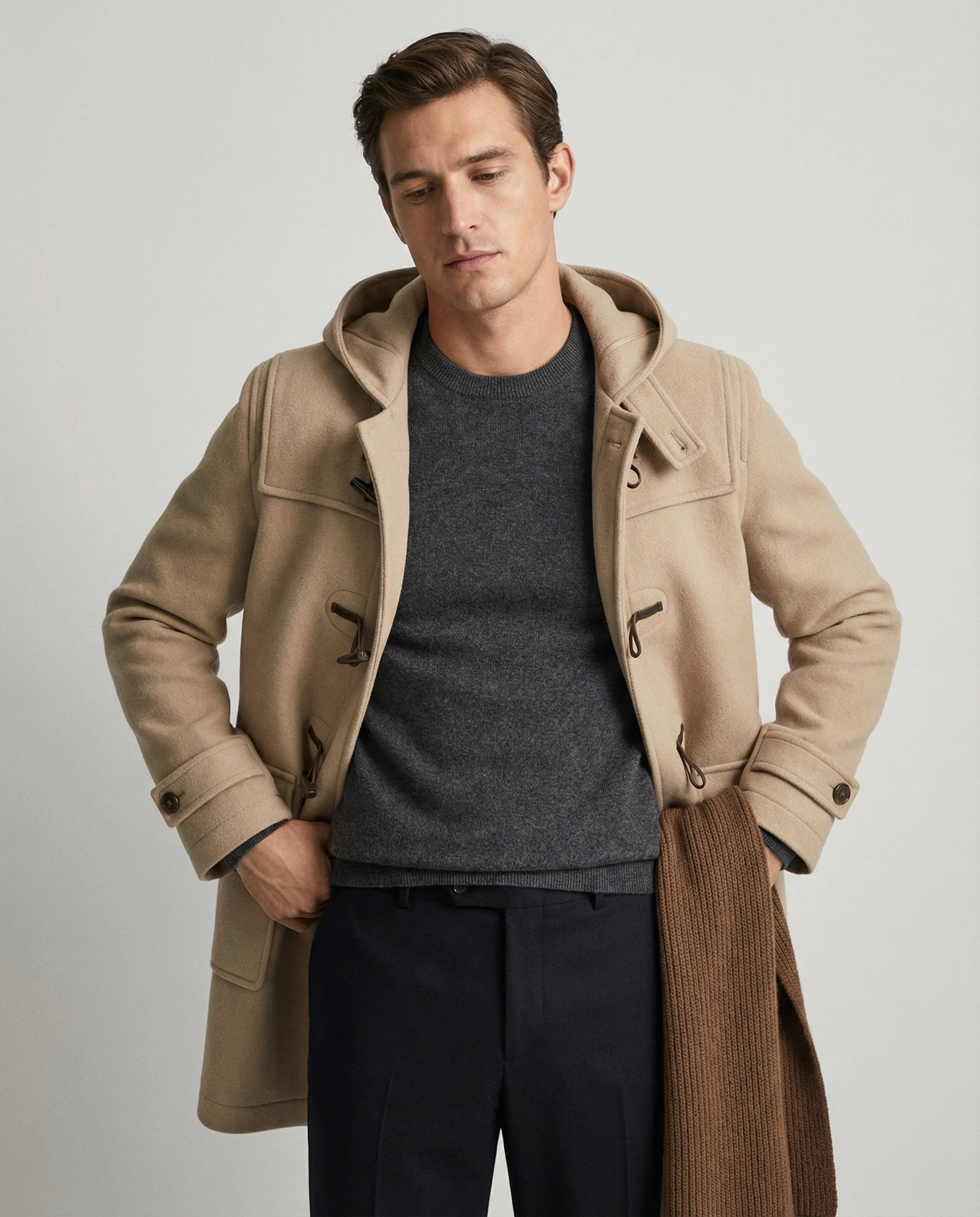 Herren Wollmantel Langer Trenchcoat Schwarz Herbst Winter Warmer Mantel - Image 3
