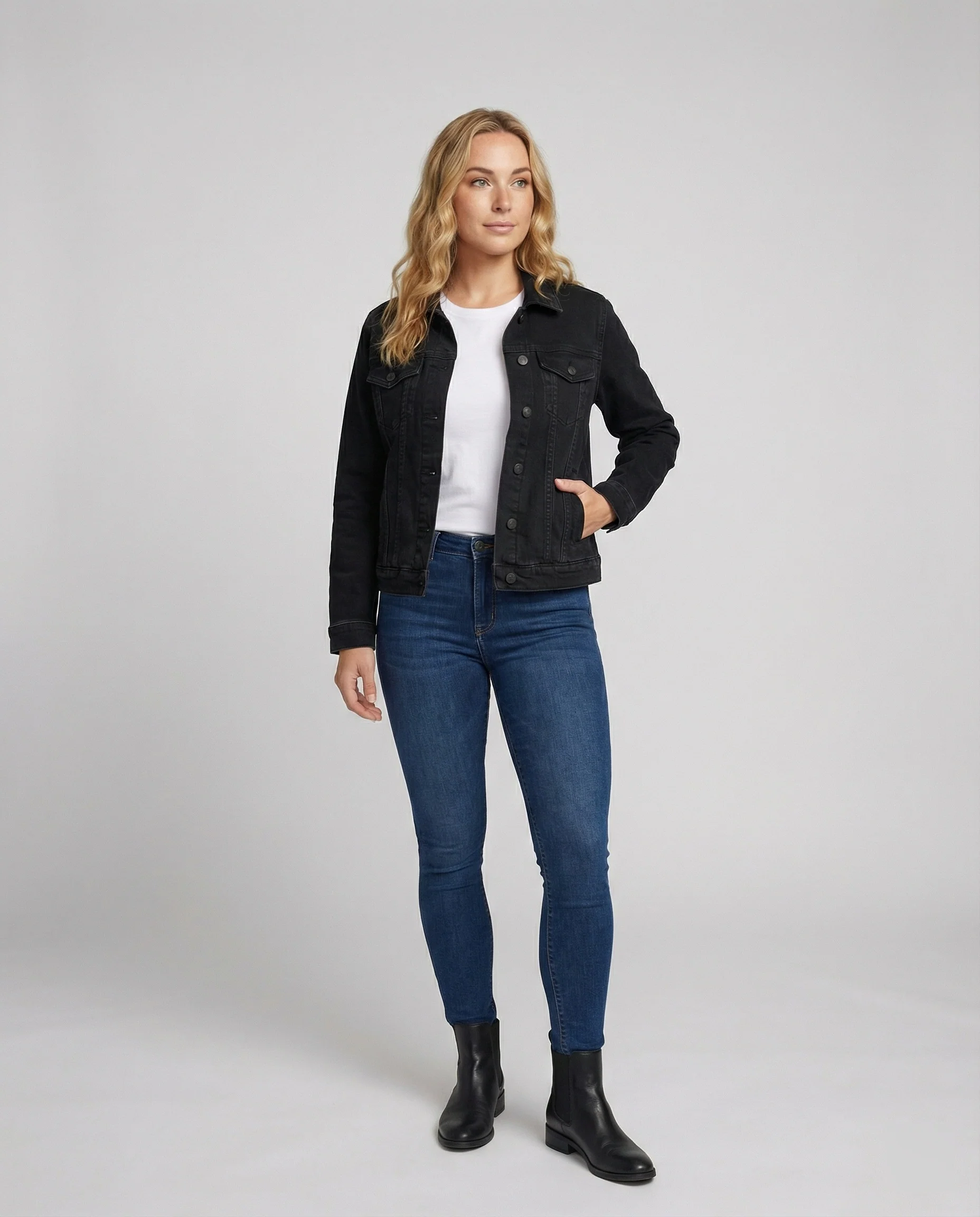 High Waist Jeans Dunkelblau Weites Bein Damen Denim Hose