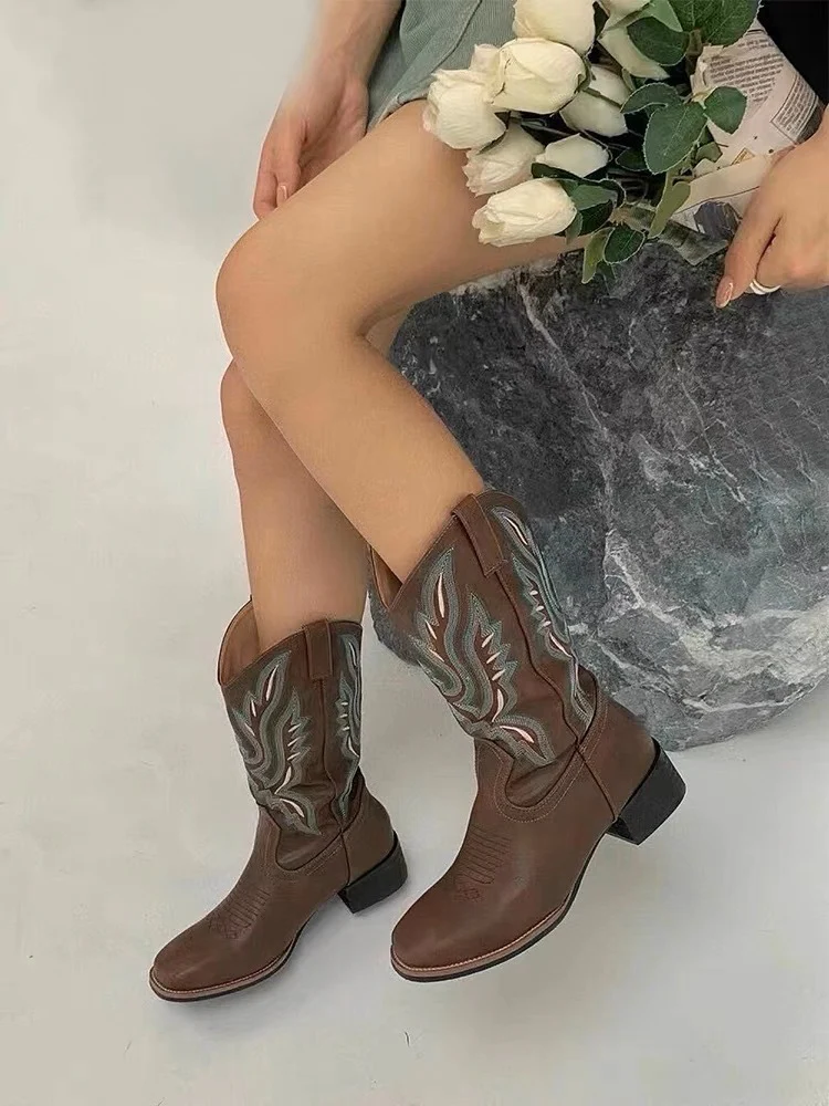 JeansCowboyStiefel Mit Blockabsatz Markanter WesternLook Heidi Mode - Image 3