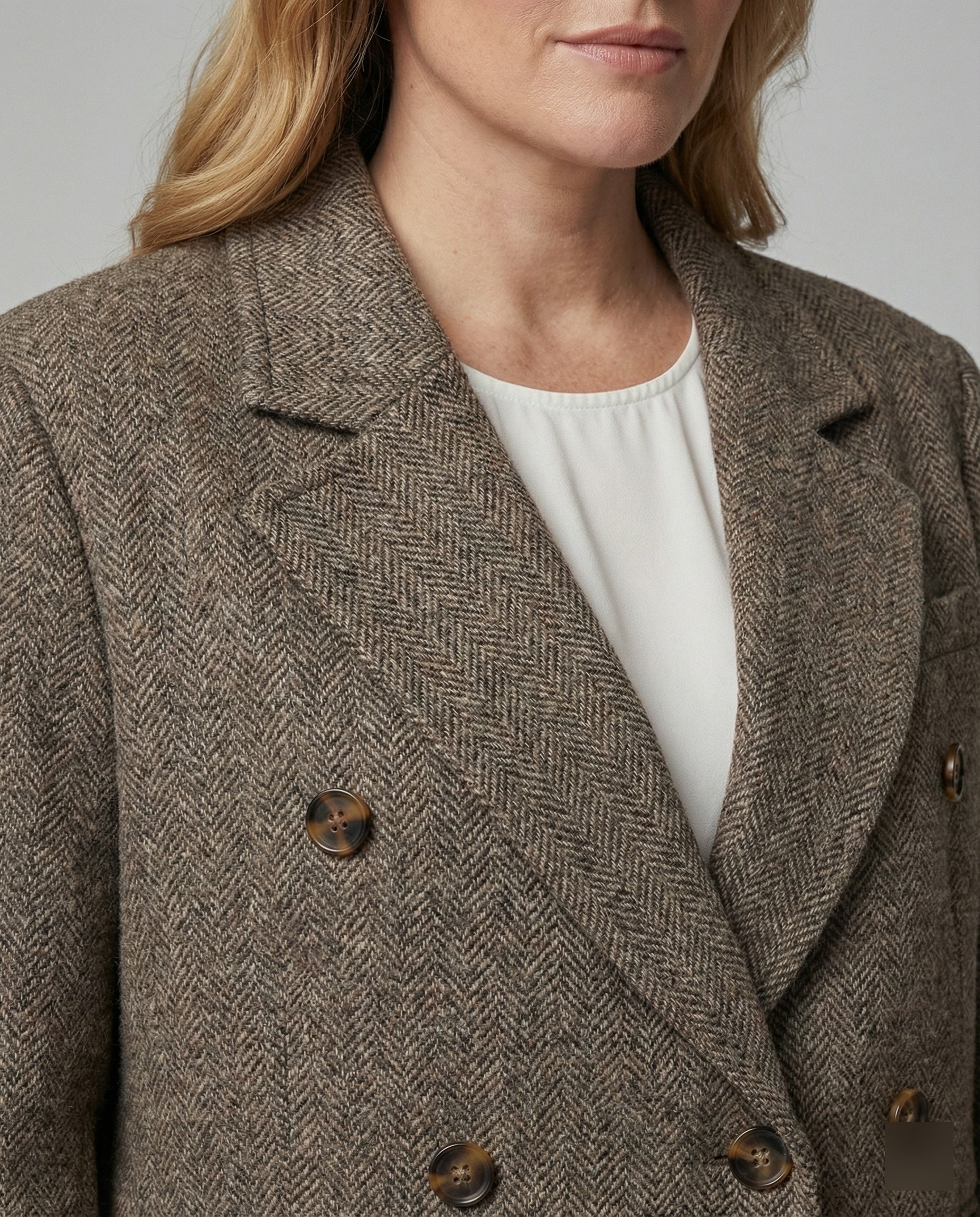 Klassischer Damen Wollmix Blazer Britischer Stil Braun Lockerer Schnitt Herbst - Image 2
