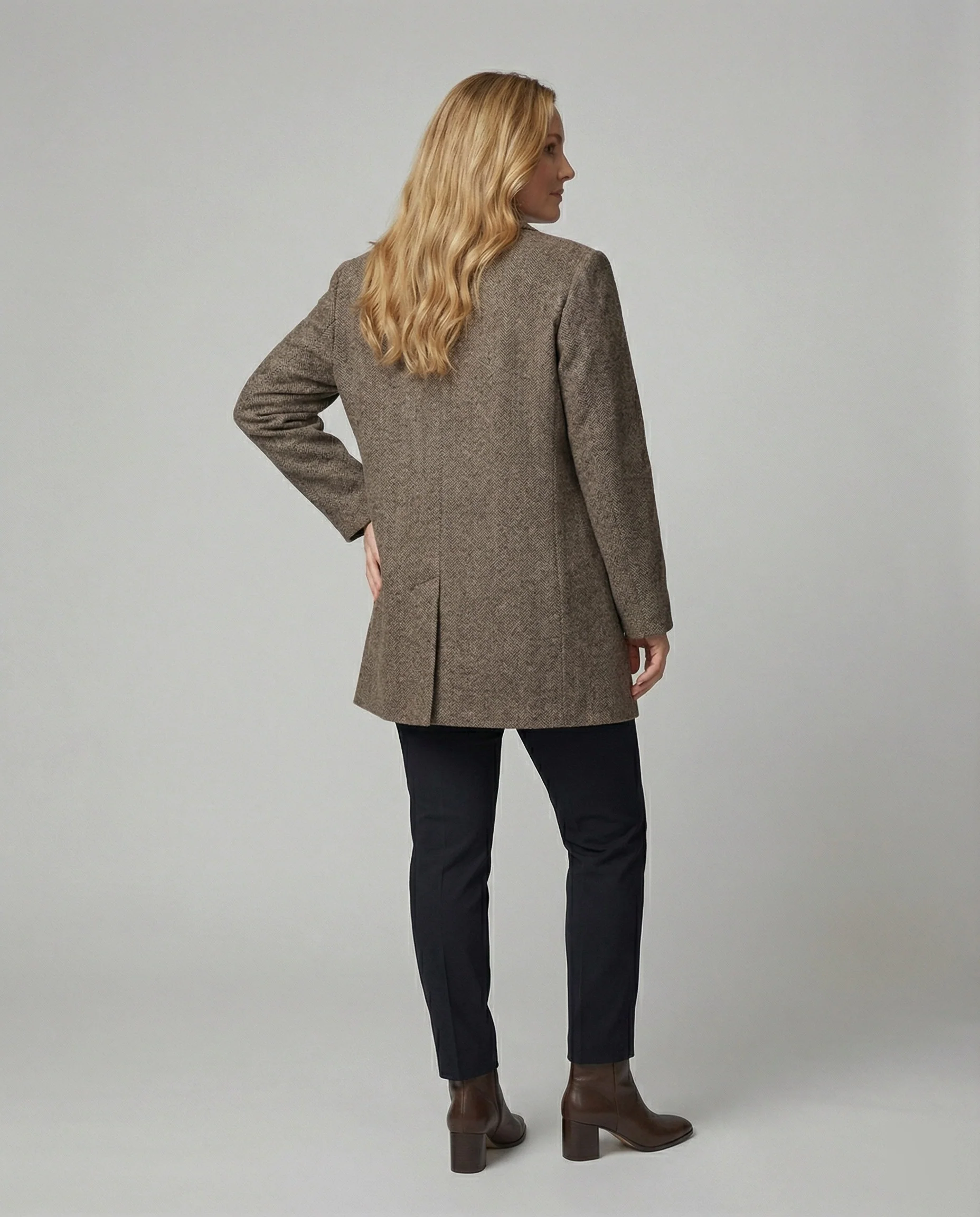 Klassischer Damen Wollmix Blazer Britischer Stil Braun Lockerer Schnitt Herbst - Image 4