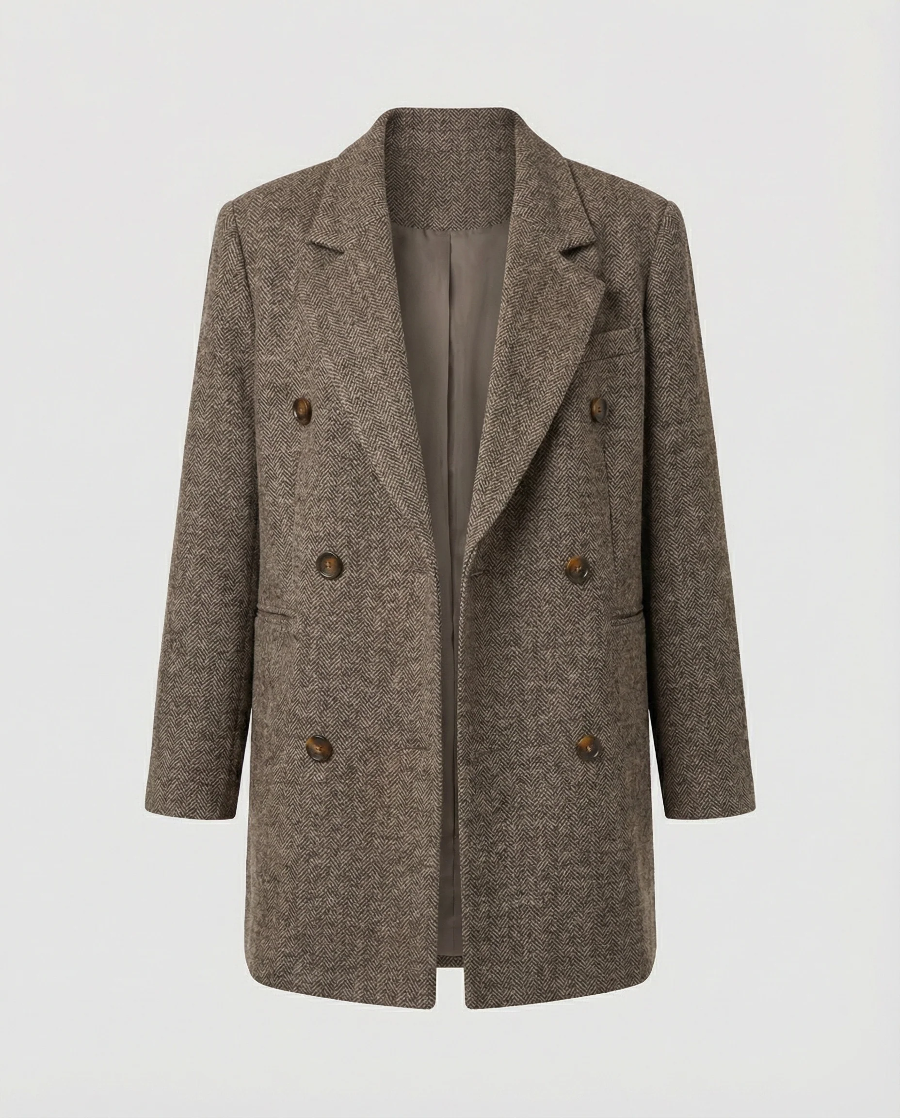 Klassischer Damen Wollmix Blazer Britischer Stil Braun Lockerer Schnitt Herbst - Image 5