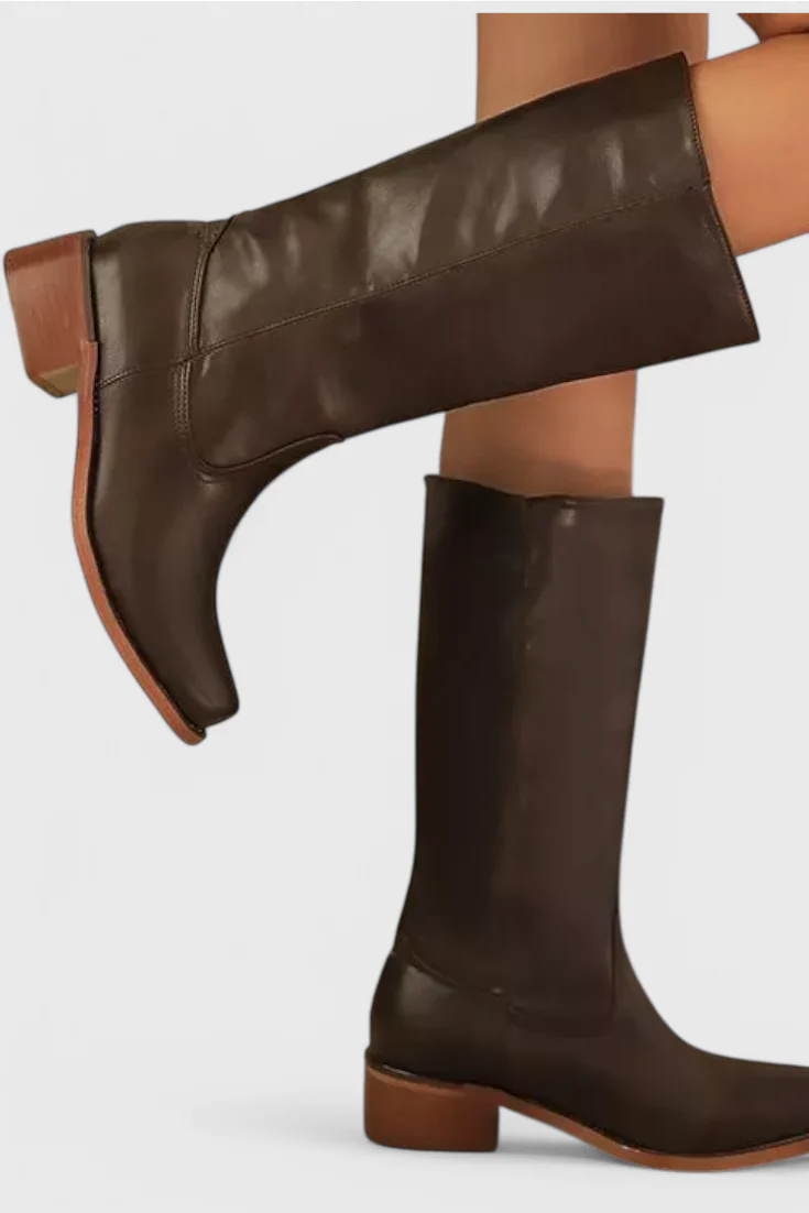 Knielange Stiefel - Damen Weite Wade Stiefel mit Blockabsatz Heidi Mode - Image 13