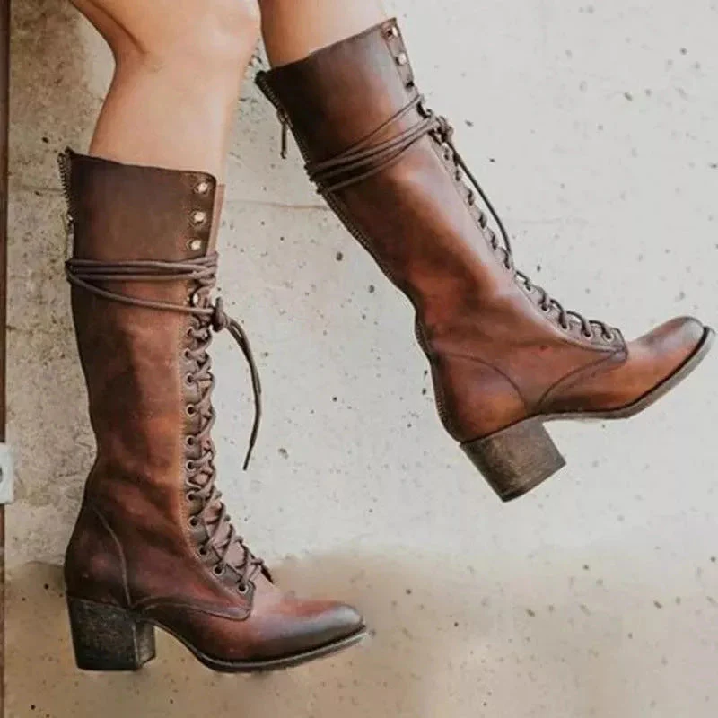 Damen Knielange Stiefel mit dickem Absatz Trendiger Stil Heidi Mode - Image 3