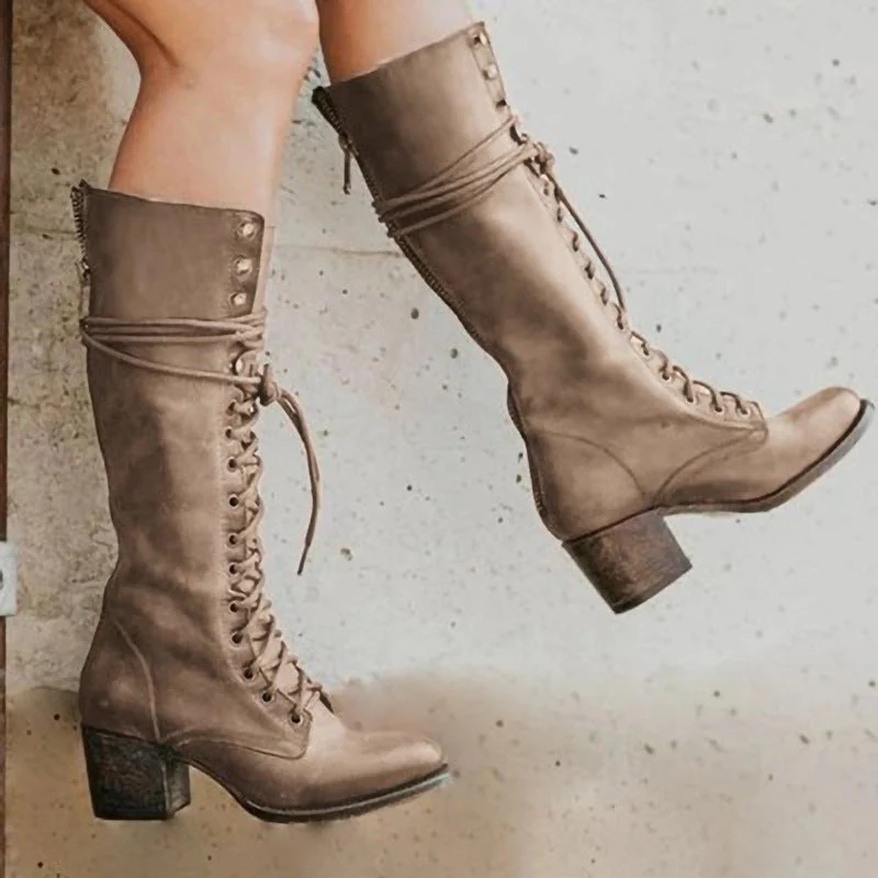 Damen Knielange Stiefel mit dickem Absatz Trendiger Stil Heidi Mode - Image 5