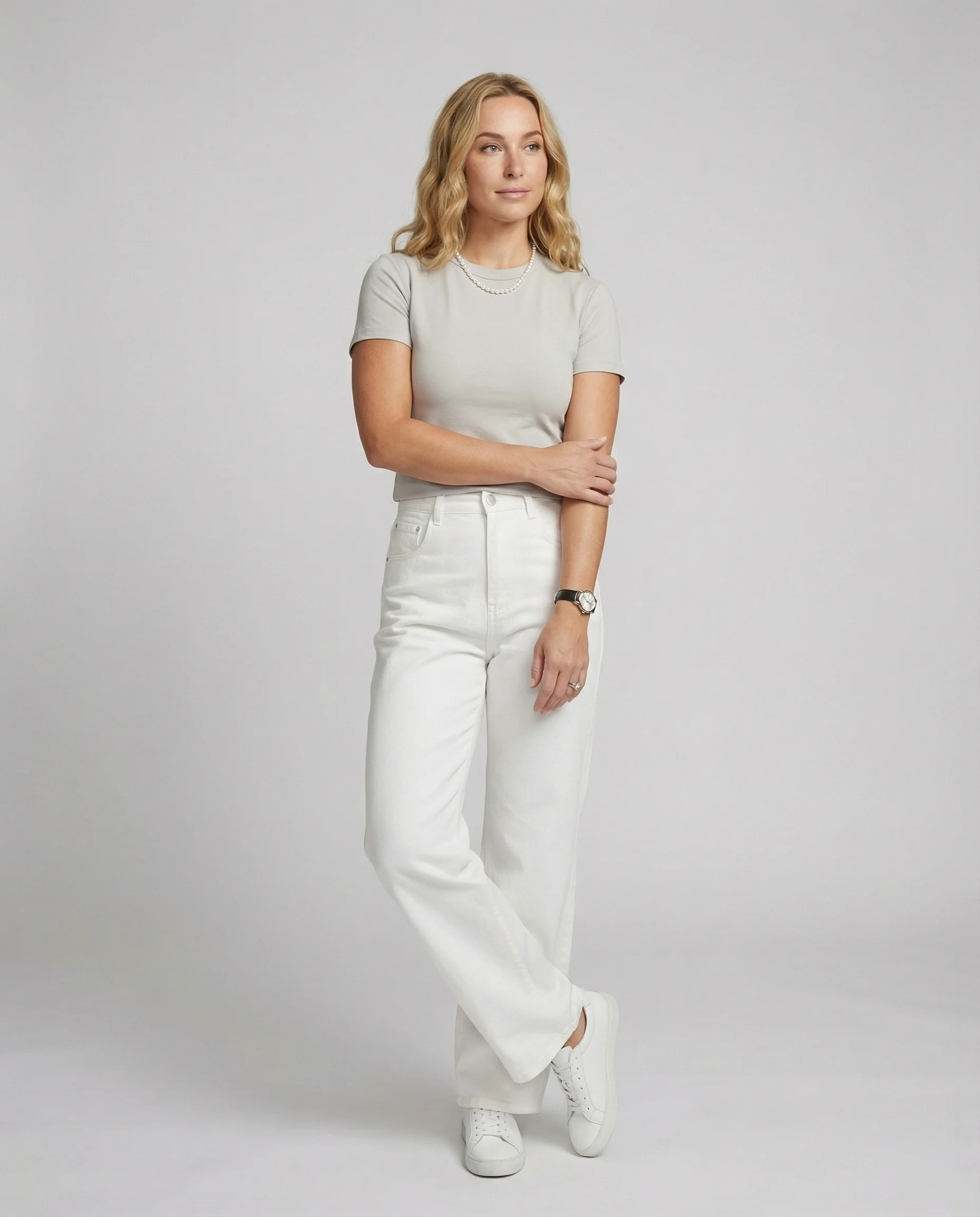 Körpernahes Damen T-Shirt aus Langstapel-Baumwolle mit Rundhalsausschnitt Slim-Fit - Image 3