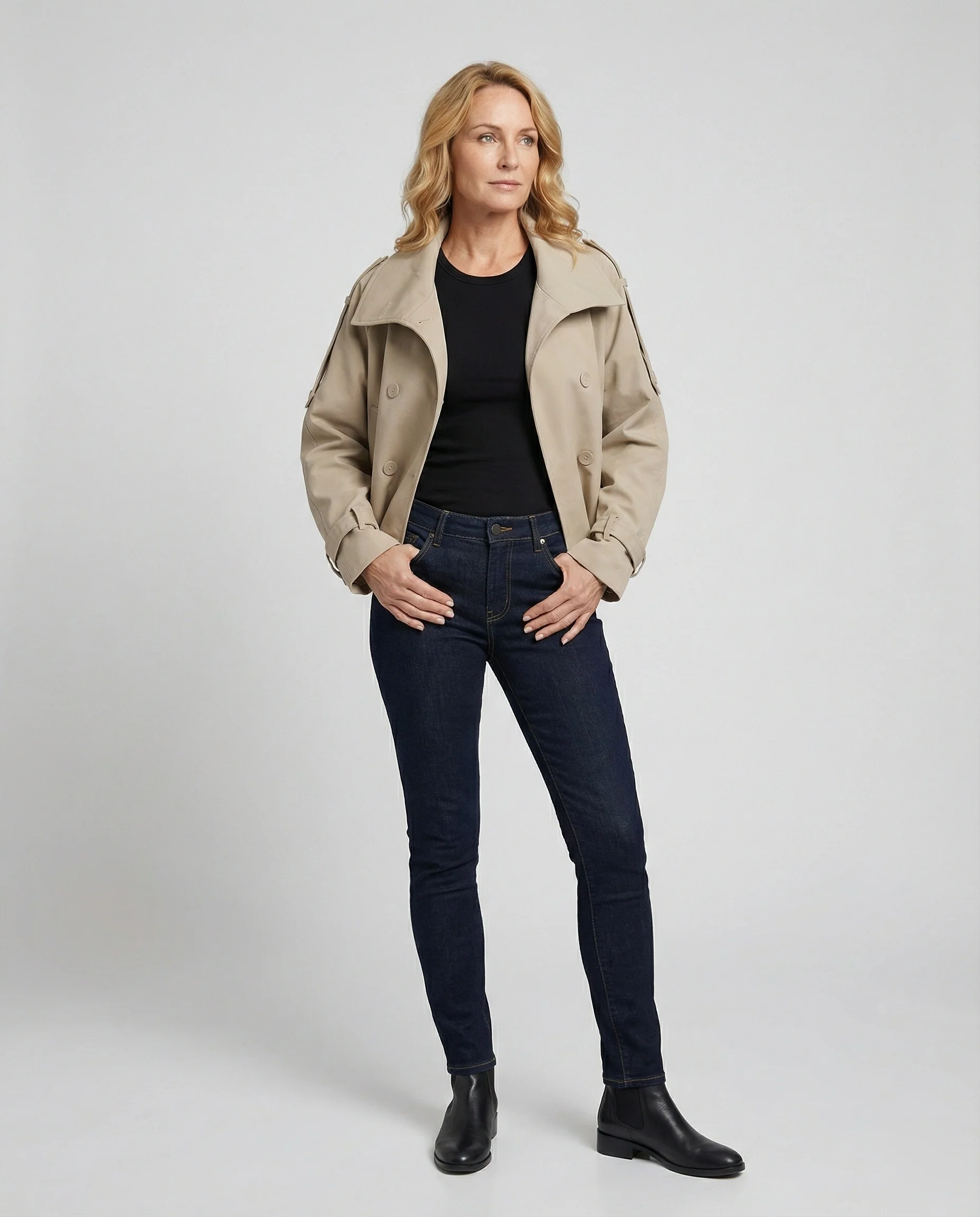 Kurze Zweireihige Windjacke mit Stehkragen für Damen Frühling - Image 3