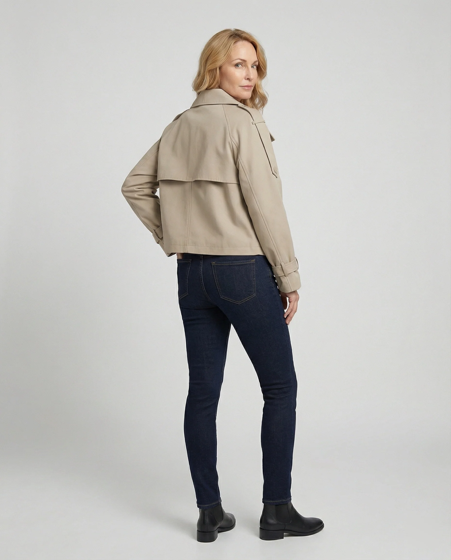 Kurze Zweireihige Windjacke mit Stehkragen für Damen Frühling - Image 4