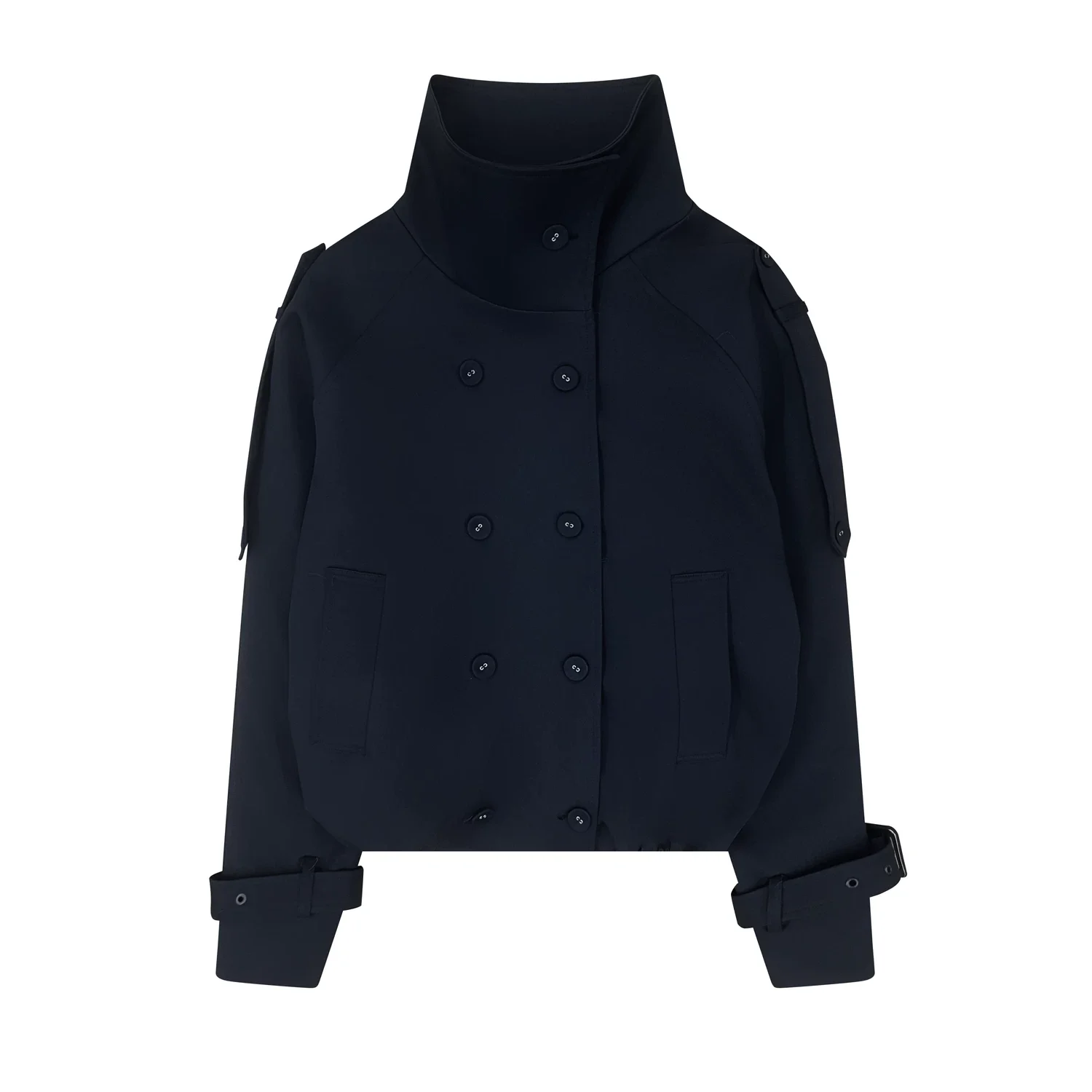 Kurze Zweireihige Windjacke mit Stehkragen für Damen Frühling - Image 6