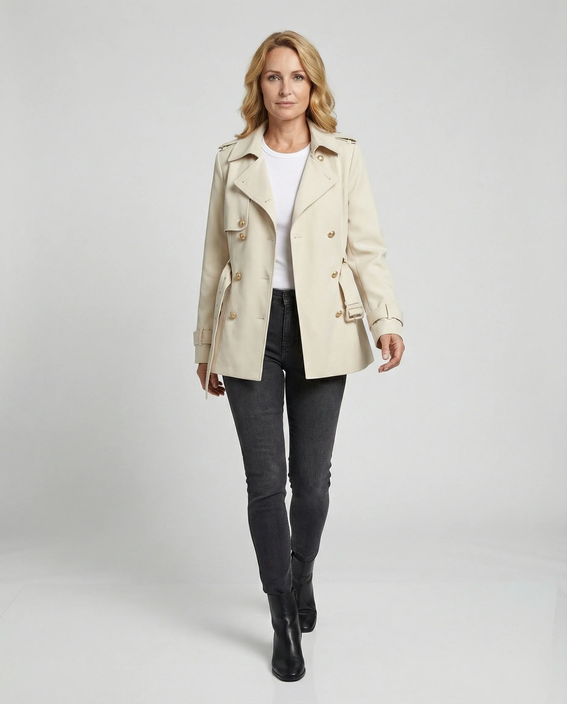 Kurzer Damen Trenchcoat Apricot Britischer Stil Leichte Herbst Jacke - Image 3
