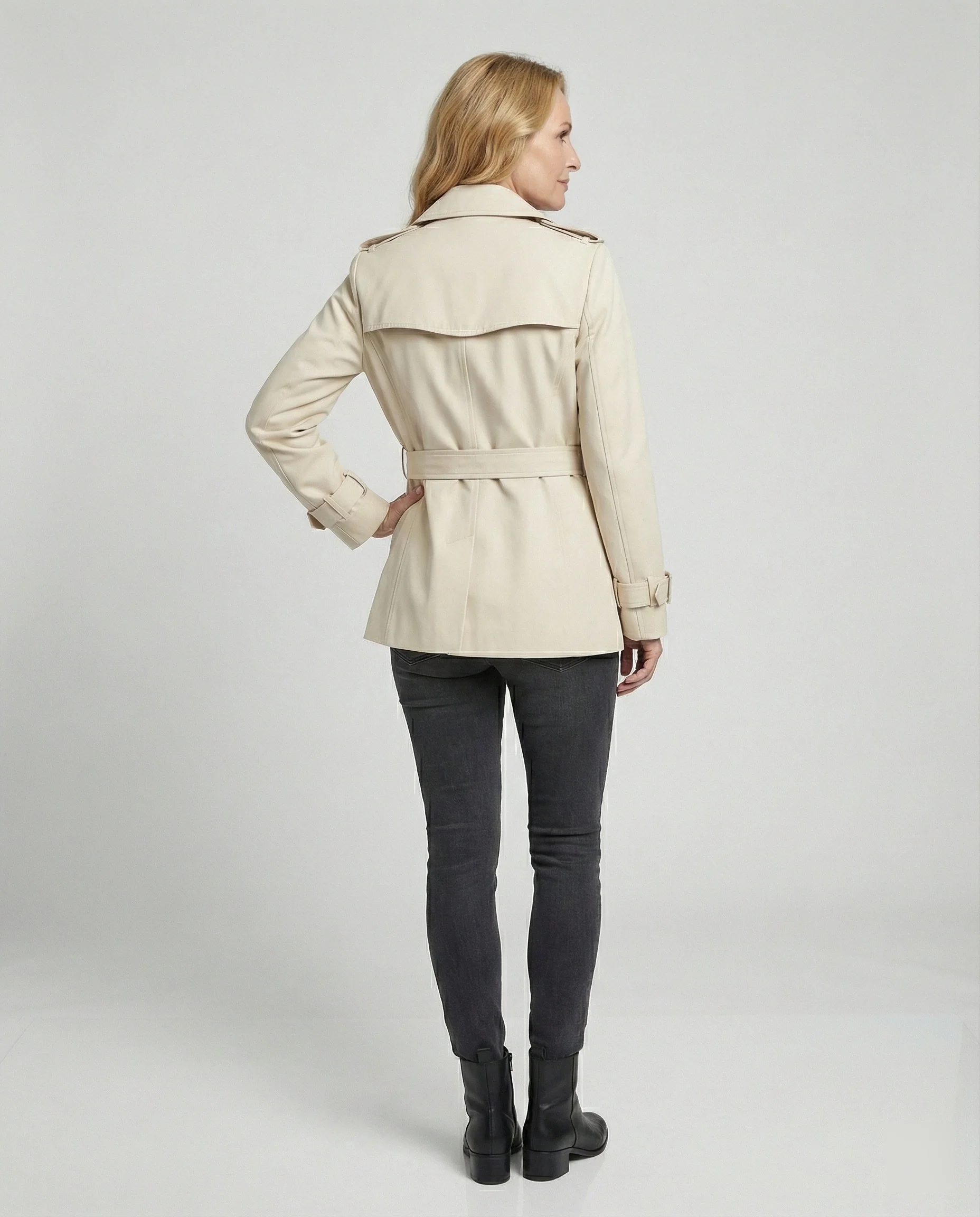 Kurzer Damen Trenchcoat Apricot Britischer Stil Leichte Herbst Jacke - Image 4