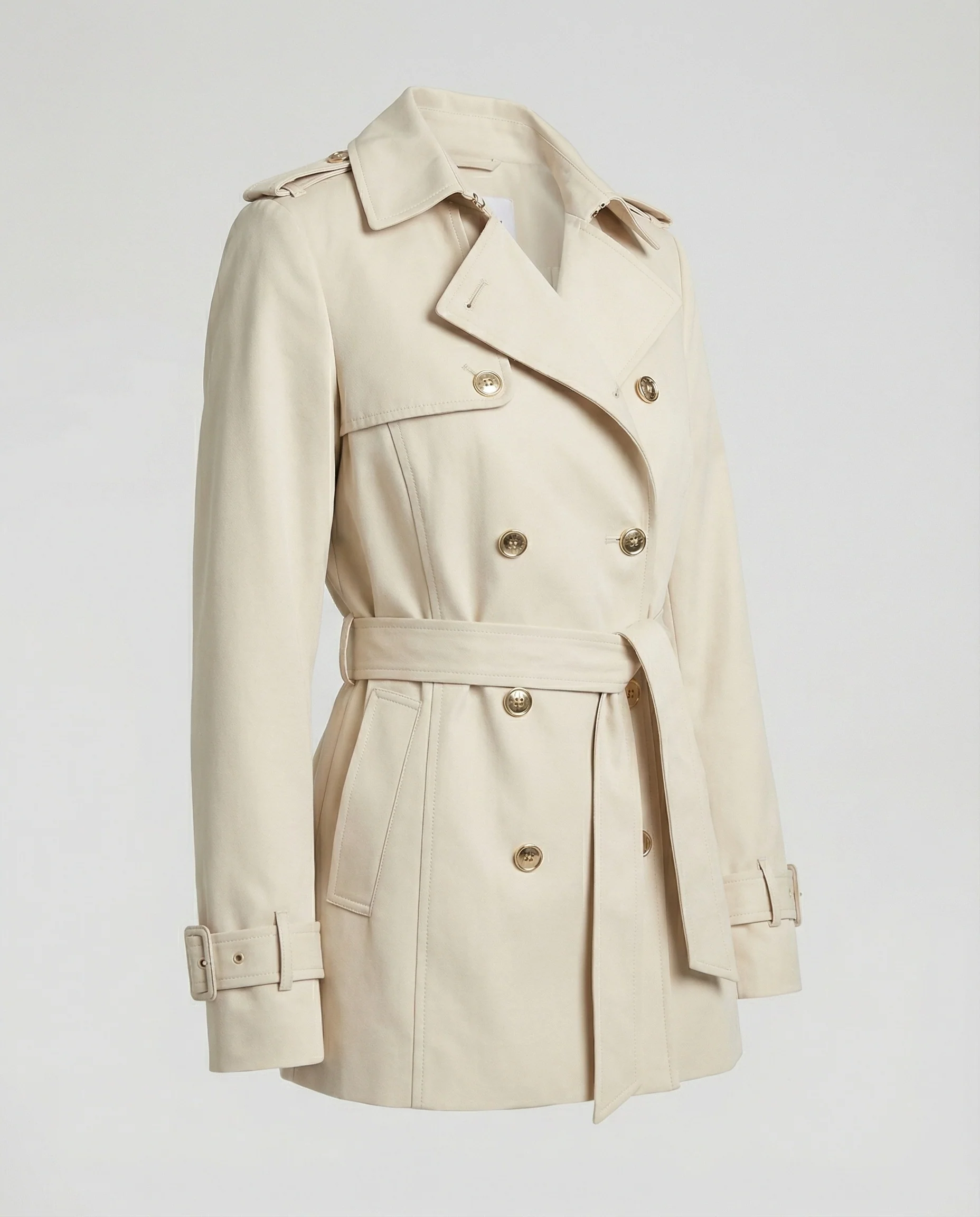 Kurzer Damen Trenchcoat Apricot Britischer Stil Leichte Herbst Jacke - Image 5