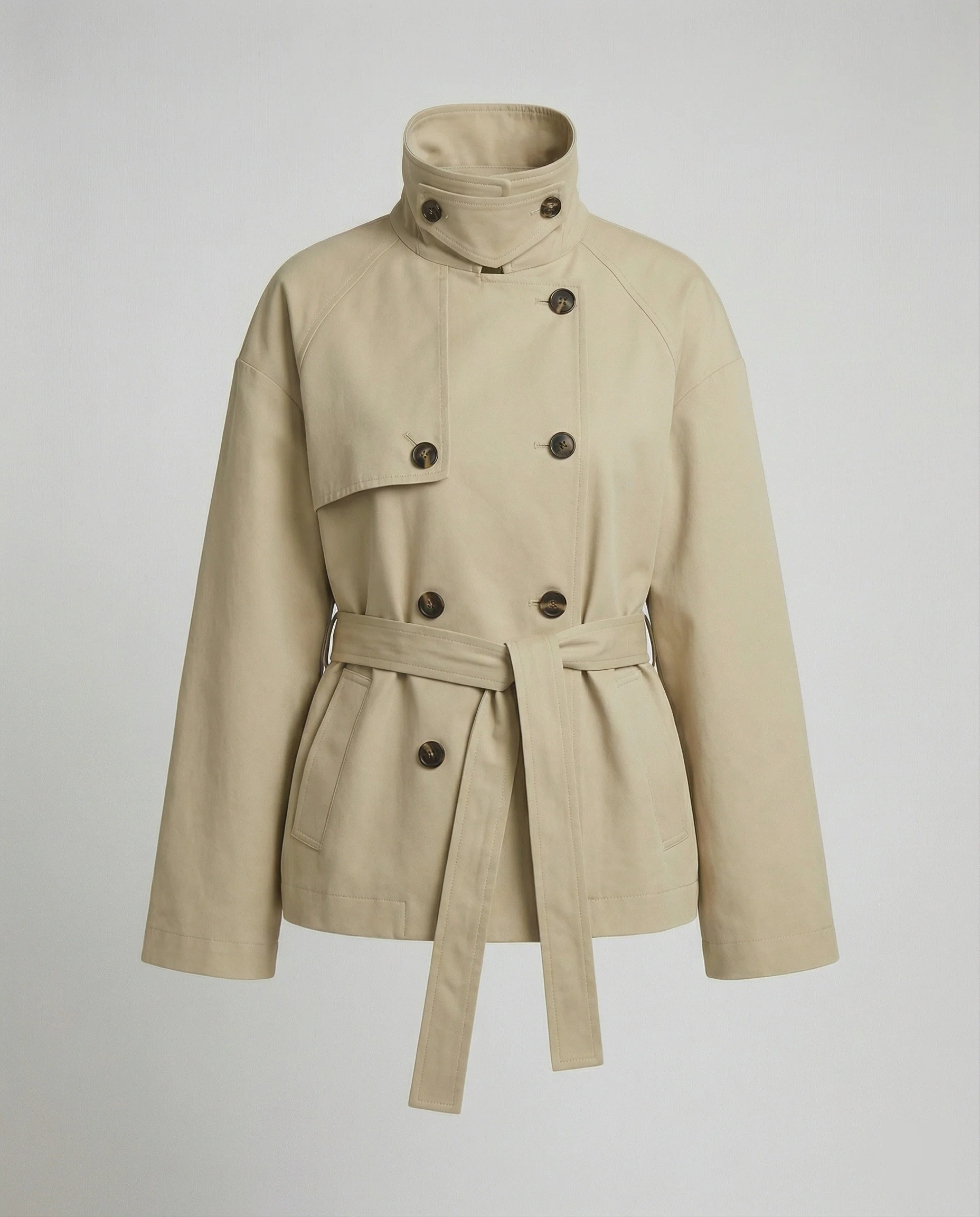 Kurzjacke Zweireihig Retro Oversize Trenchcoat-Stil American Vintage - Image 4