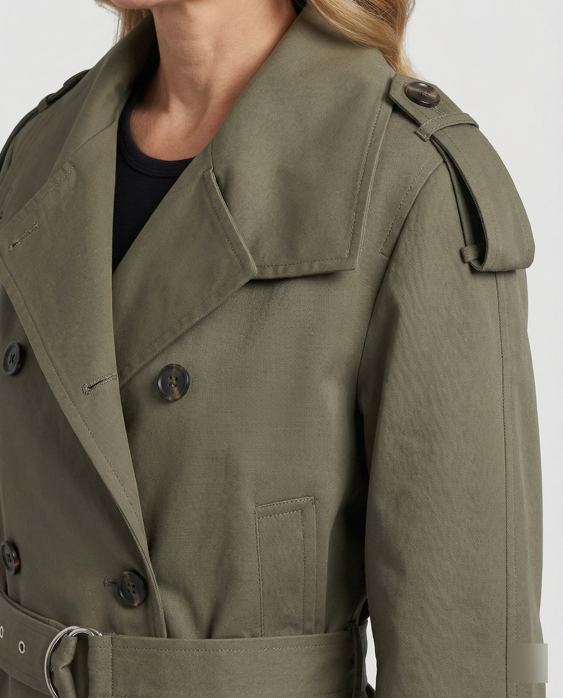 Kurzmantel Damen Grün Herbst Jacke Koreanischer Style Trenchcoat Kurz - Image 2