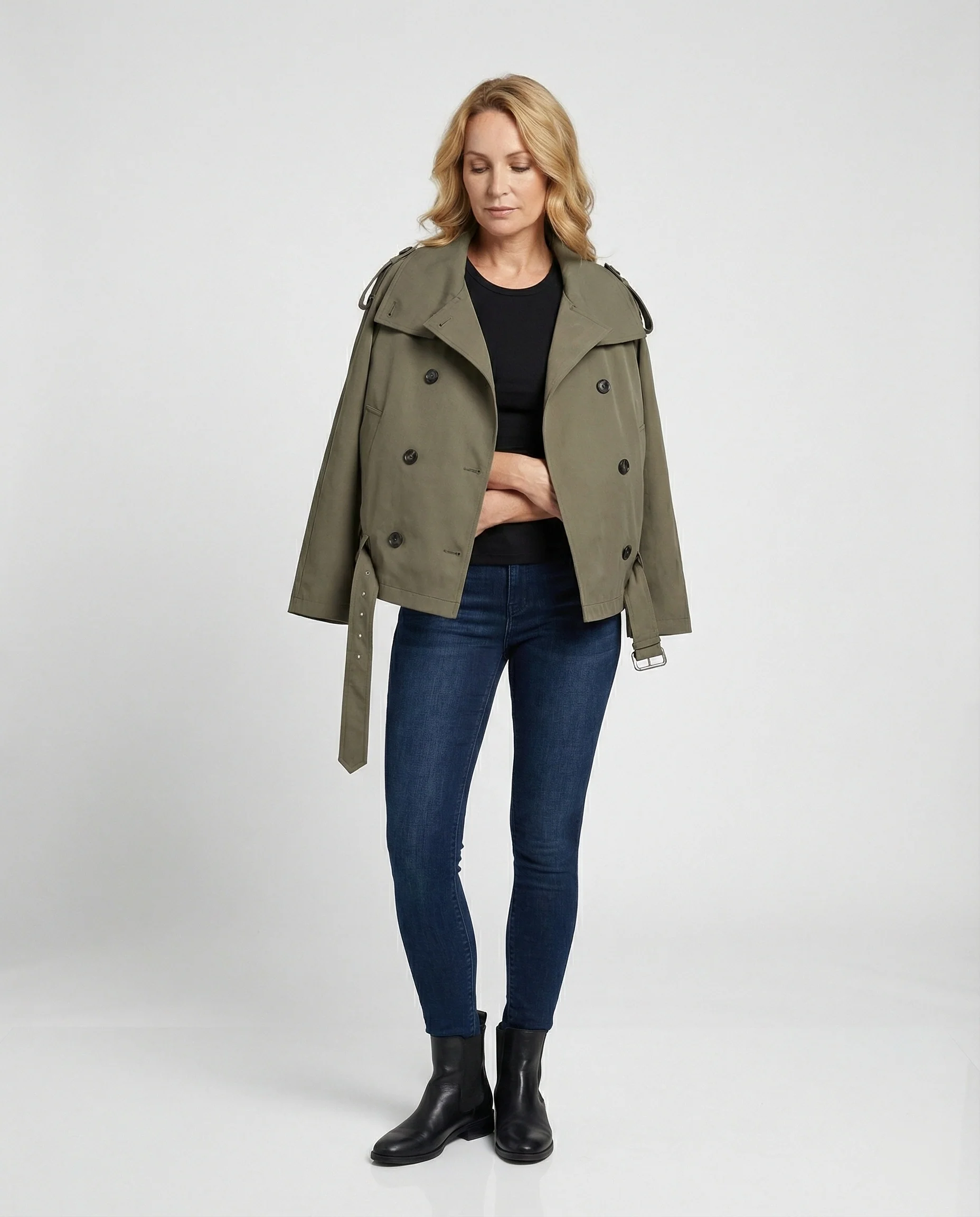 Kurzmantel Damen Grün Herbst Jacke Koreanischer Style Trenchcoat Kurz - Image 3