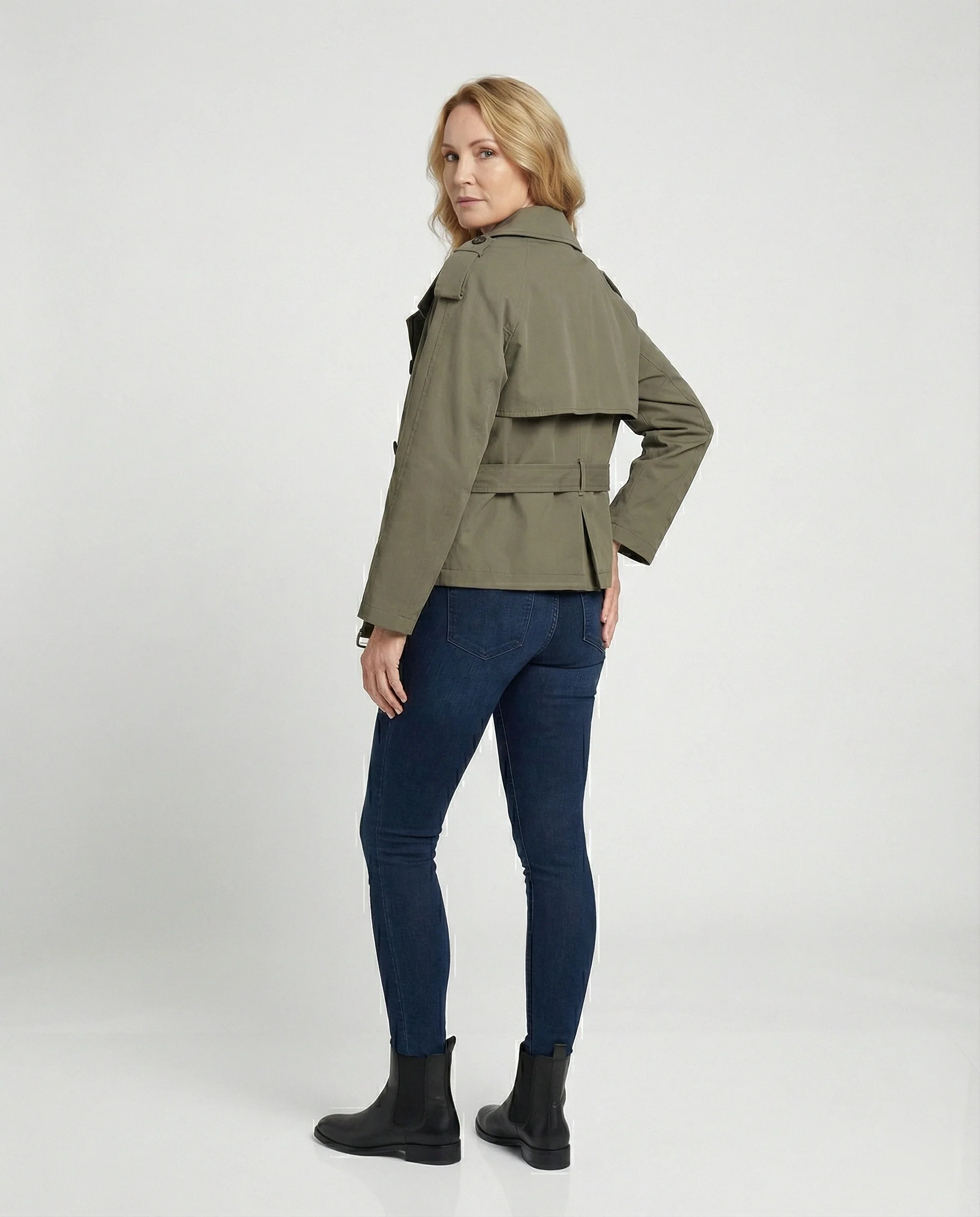 Kurzmantel Damen Grün Herbst Jacke Koreanischer Style Trenchcoat Kurz - Image 4
