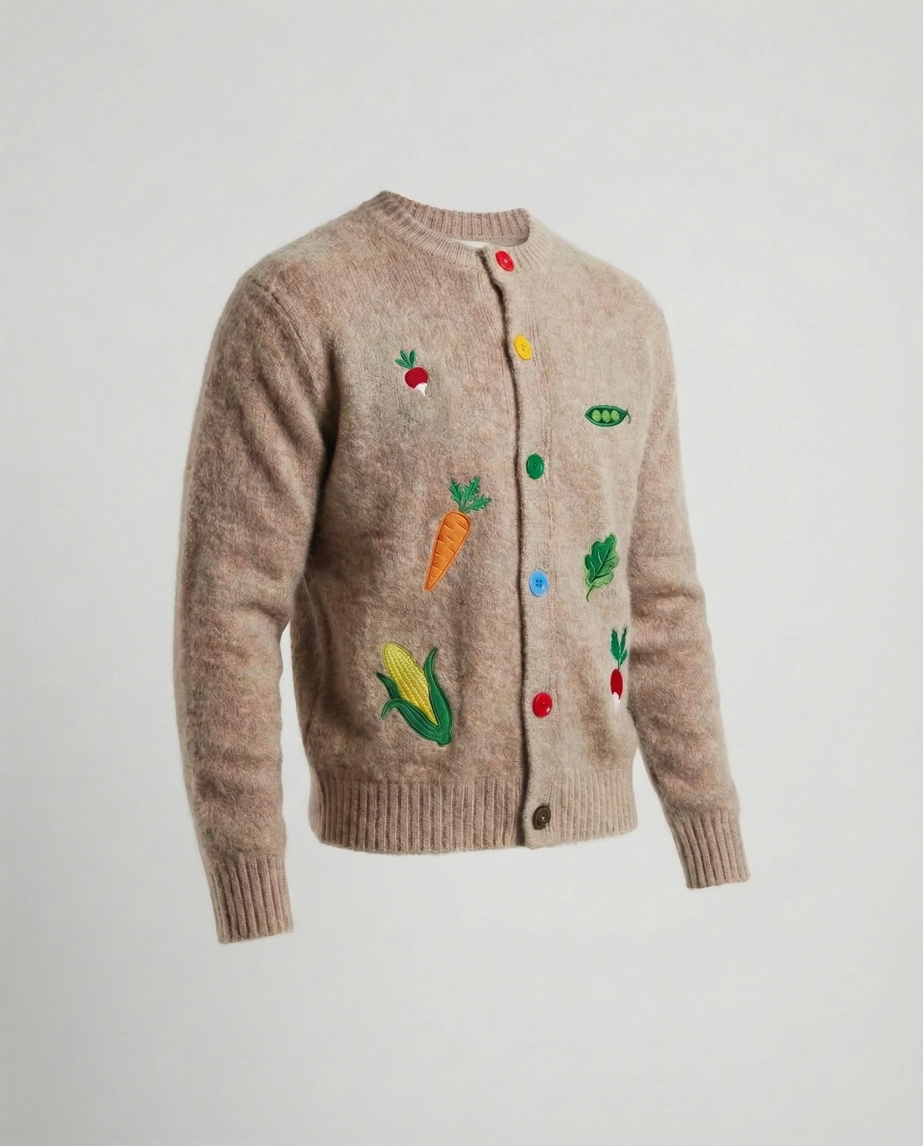 Lässige Retro Strickjacke mit bunten Regenbogen-Knöpfen und feiner Stickerei - Image 7