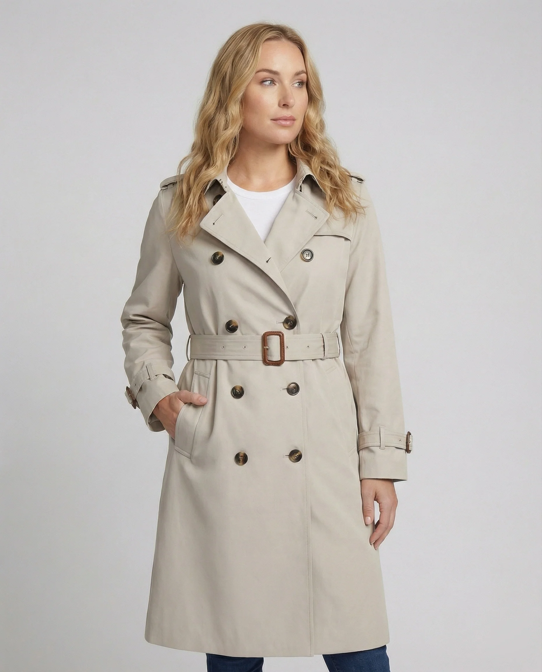 Lässiger Damen Trenchcoat Oversize Design Herbst Jacke in Grau - Image 3