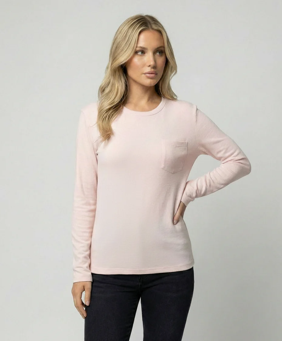 Lässiges Damen Langarmshirt Rundhals Tasche Loose Fit