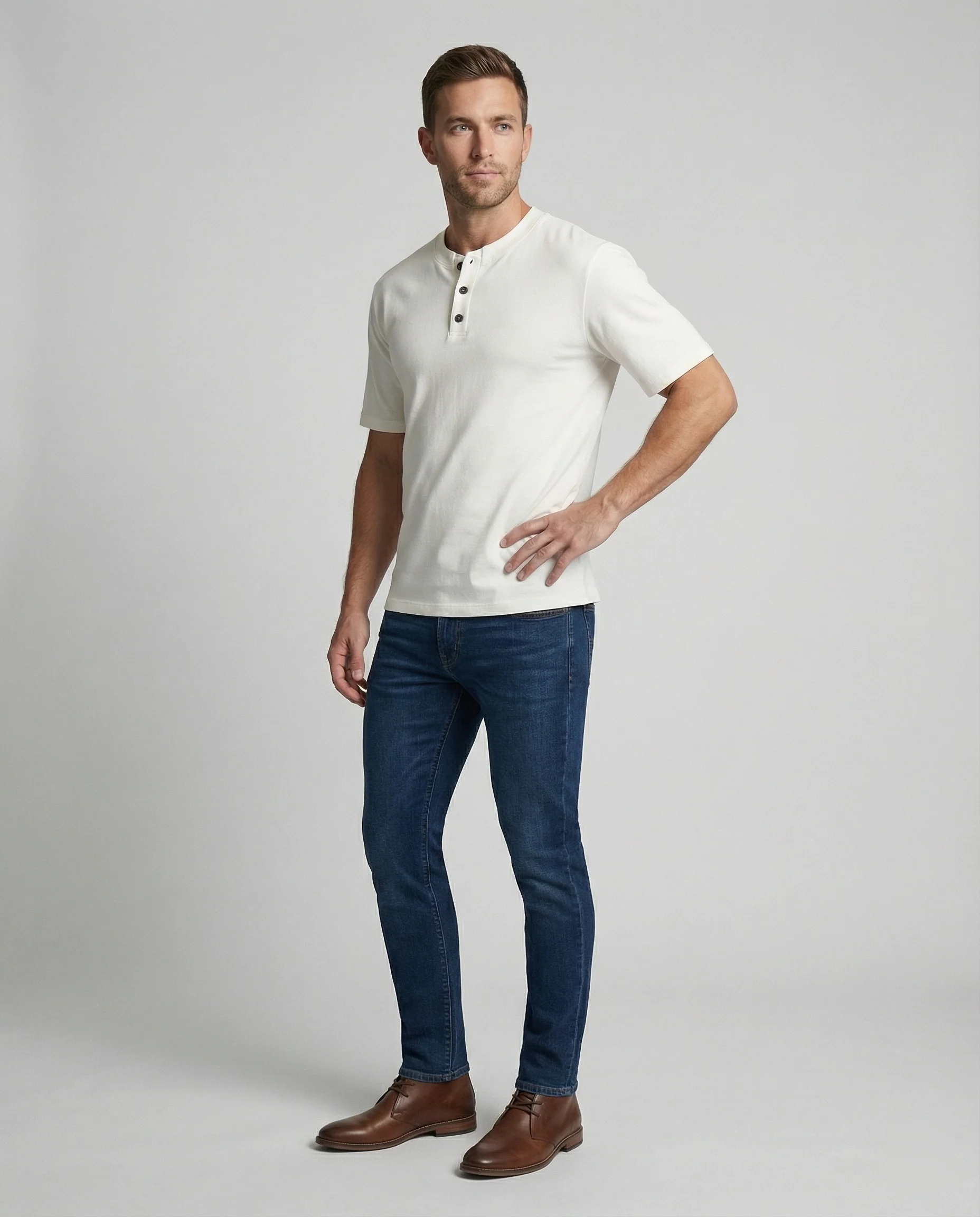 Lässiges Herren Henley T-Shirt aus Roma-Stoff Loose Fit Kurzarm Shirt - Image 3