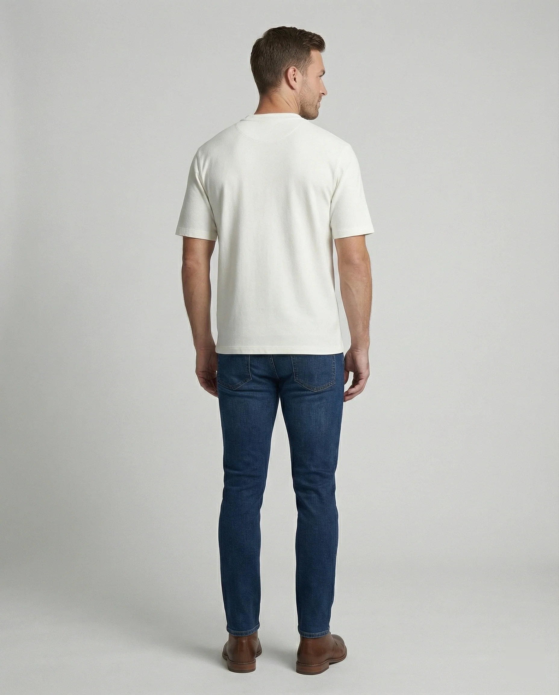 Lässiges Herren Henley T-Shirt aus Roma-Stoff Loose Fit Kurzarm Shirt - Image 4