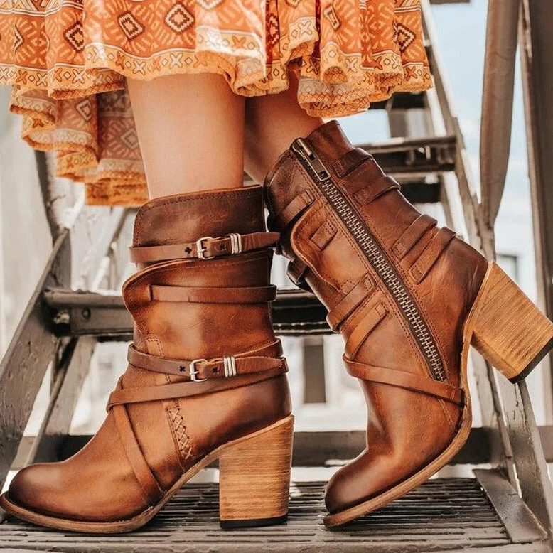 Leder Damen Stiefeletten mit orthopädischem Absatz – Chiara Heidi Mode - Image 2