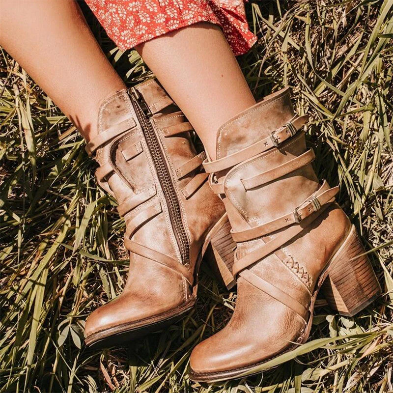 Leder Damen Stiefeletten mit orthopädischem Absatz – Chiara Heidi Mode - Image 4